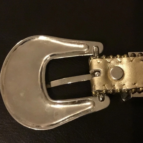 Retro Simon silver and gold leather belt with heavy silver buckle - Picture 7 of 8